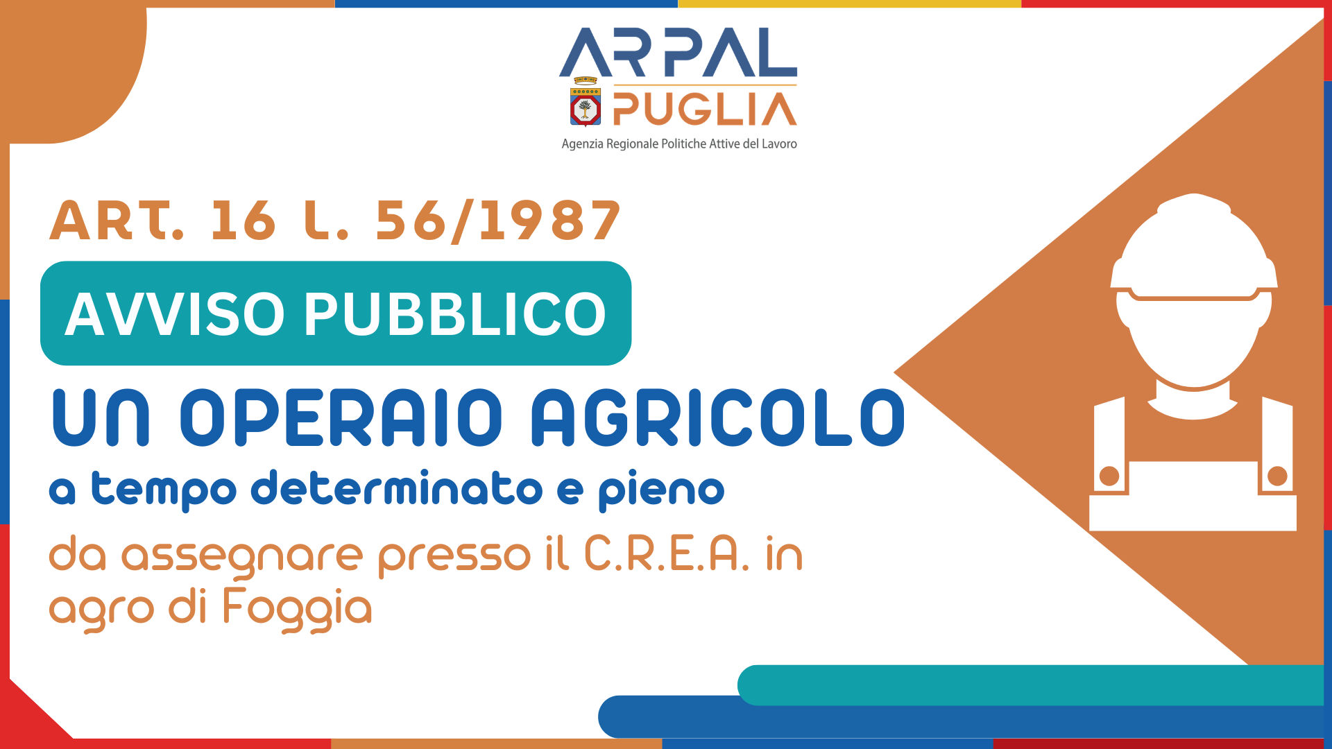 Avviso pubblico di avviamento a selezione di 1 Unità operativa con profilo di Operaio Agricolo